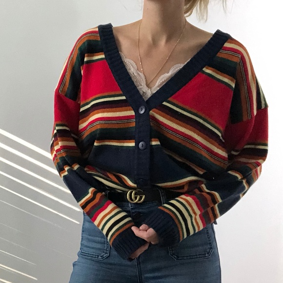 Vintage Sweaters - VINTAGE/ oversized slouchy stripe cardigan
